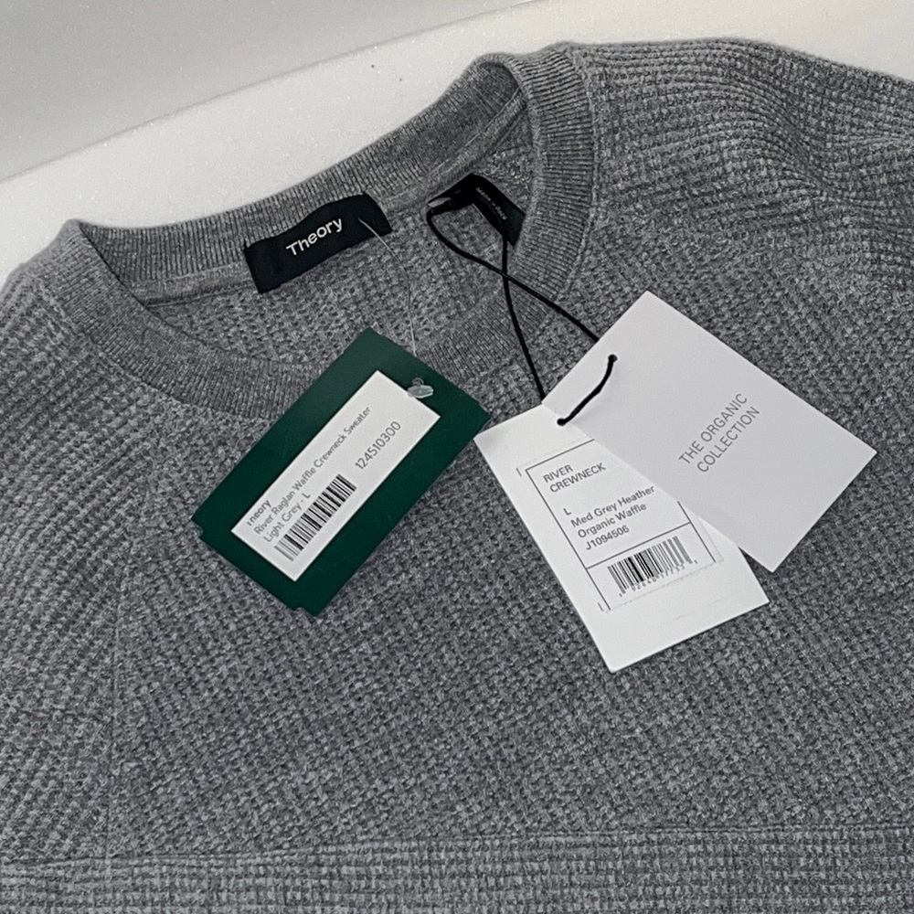 Theory Organic Collection River Raglan Crewneck Sweater Light Gray Large L NWT